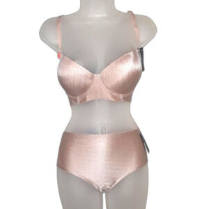 Youmita 36C Rosedust Jacquard Push Up Bra and Seamless Large Panty NWT